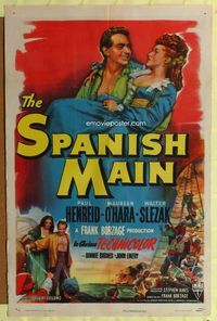 3z851 SPANISH MAIN one-sheet '45 Maureen O'Hara, Paul Henreid, Walter Slezak, first color RKO!