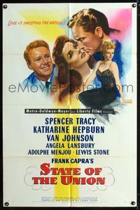 3z860 STATE OF THE UNION 1sheet '48 great art of Spencer Tracy, Katherine Hepburn & Angela Lansbury!