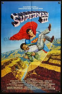 3z874 SUPERMAN III one-sheet '83 cool art of Christopher Reeve flying with Richard Pryor by L. Salk!