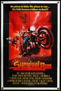 3z876 SURVIVAL RUN one-sheet '80 Peter Graves, Ray Milland, wild artwork of teens on motorcycle!