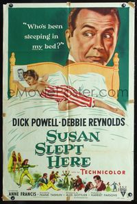 3z877 SUSAN SLEPT HERE style A one-sheet '54 great artwork of sexy Debbie Reynolds & Dick Powell!