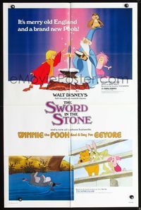 3z882 SWORD IN THE STONE/WINNIE POOH & A DAY FOR EEYORE 1sheet '83 Walt Disney cartoon double-bill!