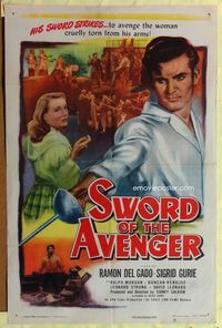 3z883 SWORD OF THE AVENGER 1sh '48his sword strikes to avenge the woman cruelly torn from his arms!