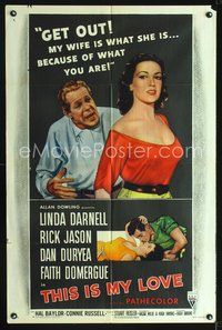3z905 THIS IS MY LOVE one-sheet '54 Dan Duryea hates Faith Domergue for what she did to his wife!