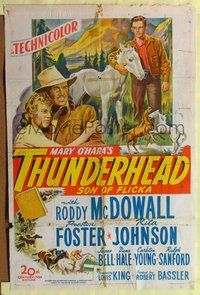 3z911 THUNDERHEAD - SON OF FLICKA 1sheet '44 cool stone litho of Roddy McDowall with beloved pony!