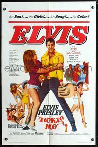 3z913 TICKLE ME one-sheet '65 great c/u image of Elvis Presley + full-length sexy Julie Adams!