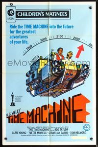 3z915 TIME MACHINE one-sheet R72 H.G. Wells, George Pal, great children's matinee sci-fi artwork!