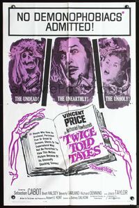 3z937 TWICE TOLD TALES one-sheet '63 Vincent Price, Nathaniel Hawthorne, a trio of unholy horror!