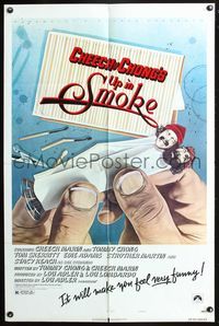 3z949 UP IN SMOKE style B one-sheet '78 Cheech & Chong drug classic, great Scakisbrick artwork!