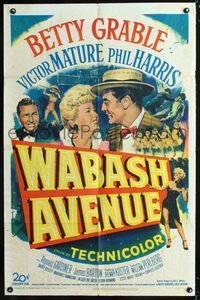 3z960 WABASH AVENUE one-sheet '50 art of sexy dancer Betty Grable, Victor Mature & Phil Harris