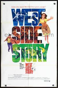 3z969 WEST SIDE STORY one-sheet poster R68 classic musical, wonderful art of Natalie Wood & dancers!