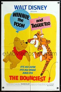 3z982 WINNIE THE POOH & TIGGER TOO one-sheet '74 Walt Disney, characters created by A.A. Milne!