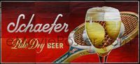 4a067 SCHAEFER PALE DRY BEER billboard poster '50s great image of tennis racket w/2 balls behind glass of beer!