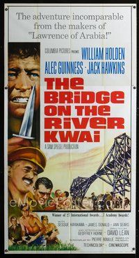 4a033 BRIDGE ON THE RIVER KWAI three-sheet R63 William Holden, Alec Guinness, David Lean classic!