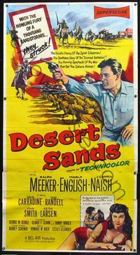 4a034 DESERT SANDS three-sheet '55 with the howling fury of a thousand sandstorms, they struck!