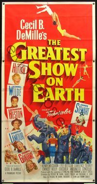 4a037 GREATEST SHOW ON EARTH 3sh '52 Cecil B. DeMille circus classic,Charlton Heston, James Stewart