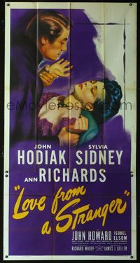 4a039 LOVE FROM A STRANGER 3sh '47 Sylvia Sidney resists John Hodiak, from Agatha Christie's story!