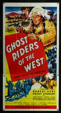 4a043 PHANTOM RIDER 3sheet R54 Republic serial, cool Native American art, Ghost Riders of the West!