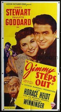 4a044 POT O' GOLD 3sheet R46 romantic c/u of James Stewart & Paulette Goddard, Jimmy Steps Out!