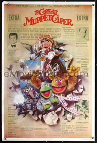 4a330 GREAT MUPPET CAPER 40x60 '81 Jim Henson, Kermit the frog, great Drew Struzan newspaper art!