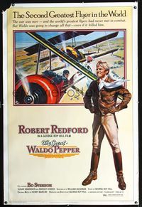 4a331 GREAT WALDO PEPPER 40x60 movie poster '75 cool artwork of airplane pilot Robert Redford!