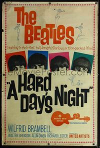 4a333 HARD DAY'S NIGHT 40x60 movie poster '64 great image of The Beatles, rock & roll classic!