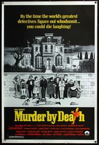 4a347 MURDER BY DEATH 40x60 '76 great Charles Addams artwork of cast by dead body & spooky house!