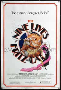 4a350 NINE LIVES OF FRITZ THE CAT 40x60 '74 Robert Crumb, great art of smoking cartoon feline!