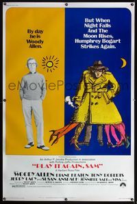 4a354 PLAY IT AGAIN SAM 40x60 R76 Woody Allen, wacky art of Humphrey Bogart w/girls in his coat!