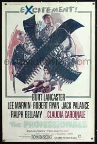 4a356 PROFESSIONALS 40x60 '66 art of Lancaster, Lee Marvin & sexy Claudia Cardinale by Terpning!