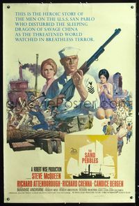 4a366 SAND PEBBLES 40x60 movie poster '67 cool art of Navy sailor Steve McQueen by Howard Terpning!