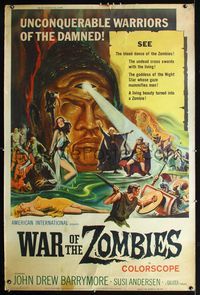 4a383 WAR OF THE ZOMBIES 40x60 '65 John Drew Barrymore vs unconquerable warriors of the damned!
