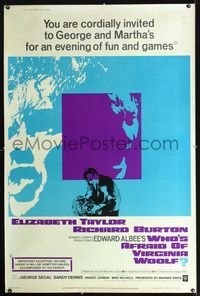 4a384 WHO'S AFRAID OF VIRGINIA WOOLF 40x60 poster '66 Elizabeth Taylor, Richard Burton, Mike Nichols