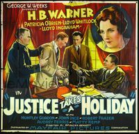 4a024 JUSTICE TAKES A HOLIDAY six-sheet '33 cool stone litho of judge pointing at man in handcuffs!