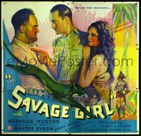 4a029 SAVAGE GIRL six-sheet '32 sexy African jungle native Rochelle Hudson is wanted by two men!