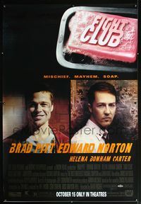 4a234 FIGHT CLUB DS bus stop movie poster '99 great portraits of Edward Norton and Brad Pitt!
