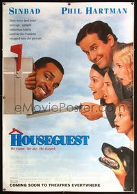 4a244 HOUSEGUEST DS bus stop poster '95 great image of Phil Hartman finding Sinbad in his mailbox!