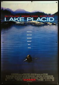 4a252 LAKE PLACID DS bus stop poster '99 Bridget Fonda swims for her life from enormous alligator!
