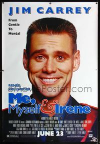 4a257 ME, MYSELF & IRENE DS bus stop movie poster '00 wacky portrait image of two-faced Jim Carrey!