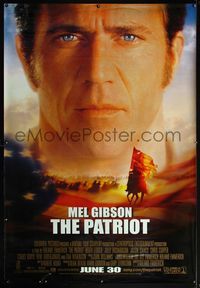 4a269 PATRIOT DS bus stop poster '00 huge close up portrait image of Mel Gibson over American flag!