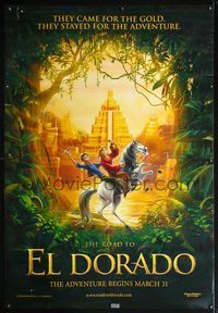 4a278 ROAD TO EL DORADO DS bus stop '00 Dreamworks cartoon, explorers on horse at the city of gold!