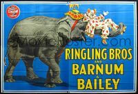 4a070 RINGLING BROS & BARNUM & BAILEY circus 9sh poster '45 Bill Bailey art of elephant with clown!