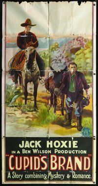 4a051 CUPID'S BRAND English 3sheet '21 cool image of Jack Hoxie on horseback by man leading burro!