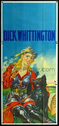 4a057 DICK WHITTINGTON stage play English 3sheet '30s stone litho of sexy female lead & smiling cat!