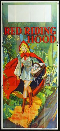 4a059 RED RIDING HOOD stage play English 3sh '30s stone litho of sexy Red with wolf trailing behind!