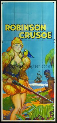 4a060 ROBINSON CRUSOE stage play English 3sheet '30s sexy close up of female hero by Friday & ship!