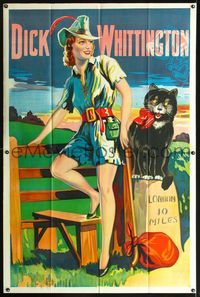 4a062 DICK WHITTINGTON stage play English 40x60 '30s cool stone litho of sexy female lead & cat!