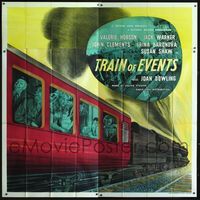 4a050 TRAIN OF EVENTS English 6sheet '49 stone litho of passengers on railroad train about to crash!