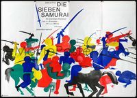 4a072 SEVEN SAMURAI German 94x130 '62 Akira Kurosawa classic, wonderful completely different art!
