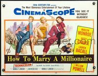 4a102 HOW TO MARRY A MILLIONAIRE 1/2sh '53 art of sexy Marilyn Monroe, Betty Grable & Lauren Bacall